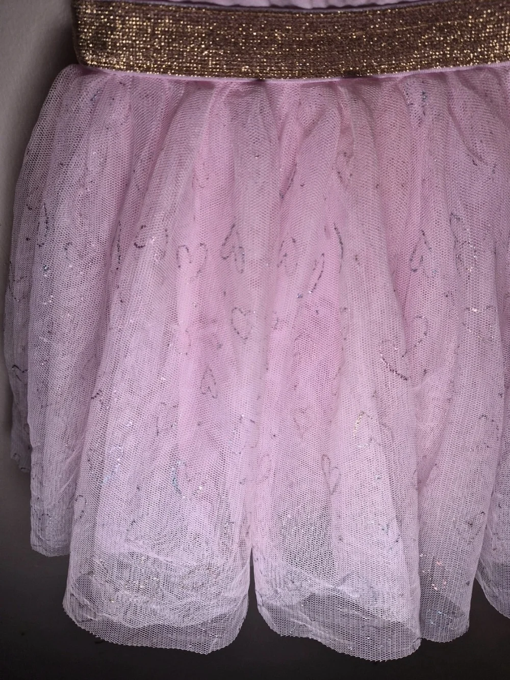 Kidgets Pink Unicorn Heart Tulle Dress with Gold Waistband
